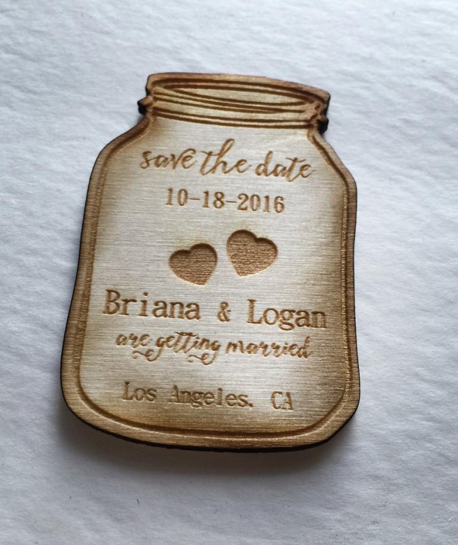 Hochzeit - 50 Mason Jar Save the Date Engraved Magnets - save the dates for your wedding - engraved in wood