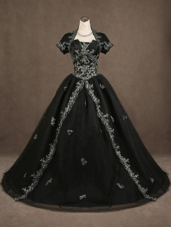 Mariage - Black Gothic Wedding Dress with Short Jacket