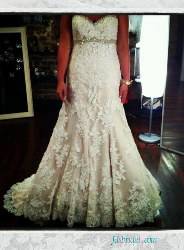 Wedding - H1545 lace modified a line wedding dress with sweetheart neck