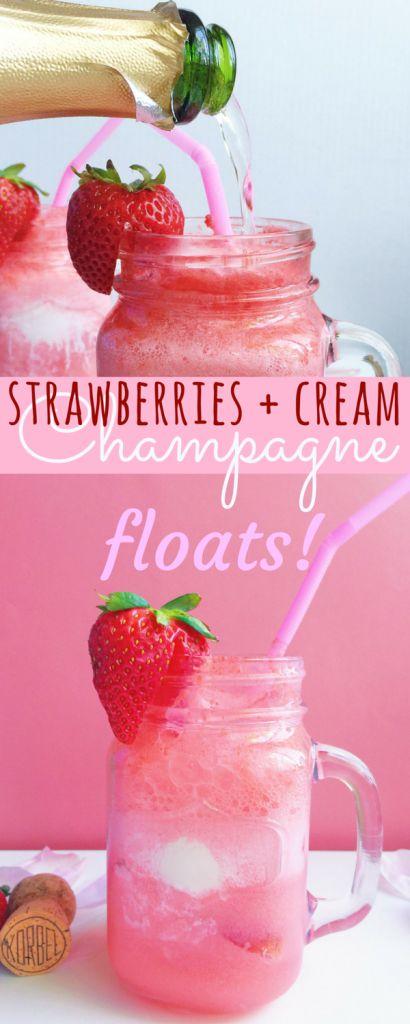 Hochzeit - Sparkling Strawberries   Cream Champagne Floats