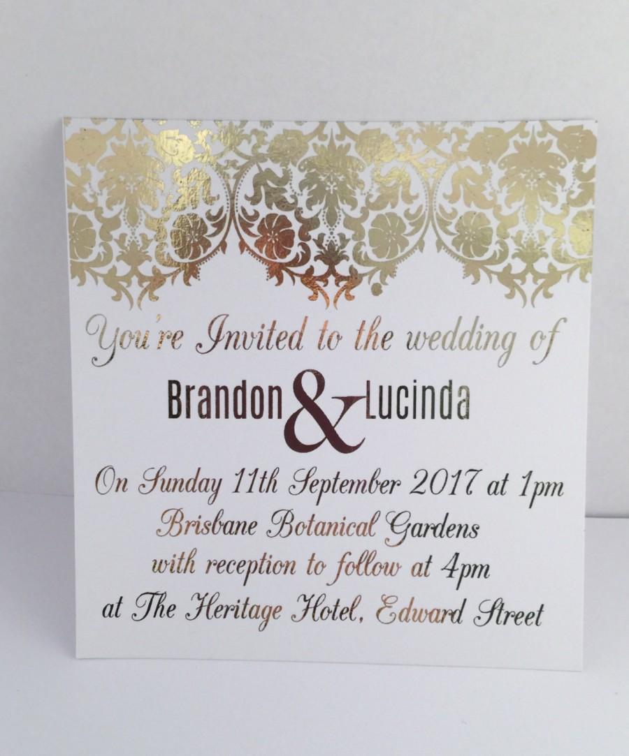 Gold Foil Wedding Invitation Set With RSVP Card - Sample / Damask Pertaining To Engagement Invitation Card Template