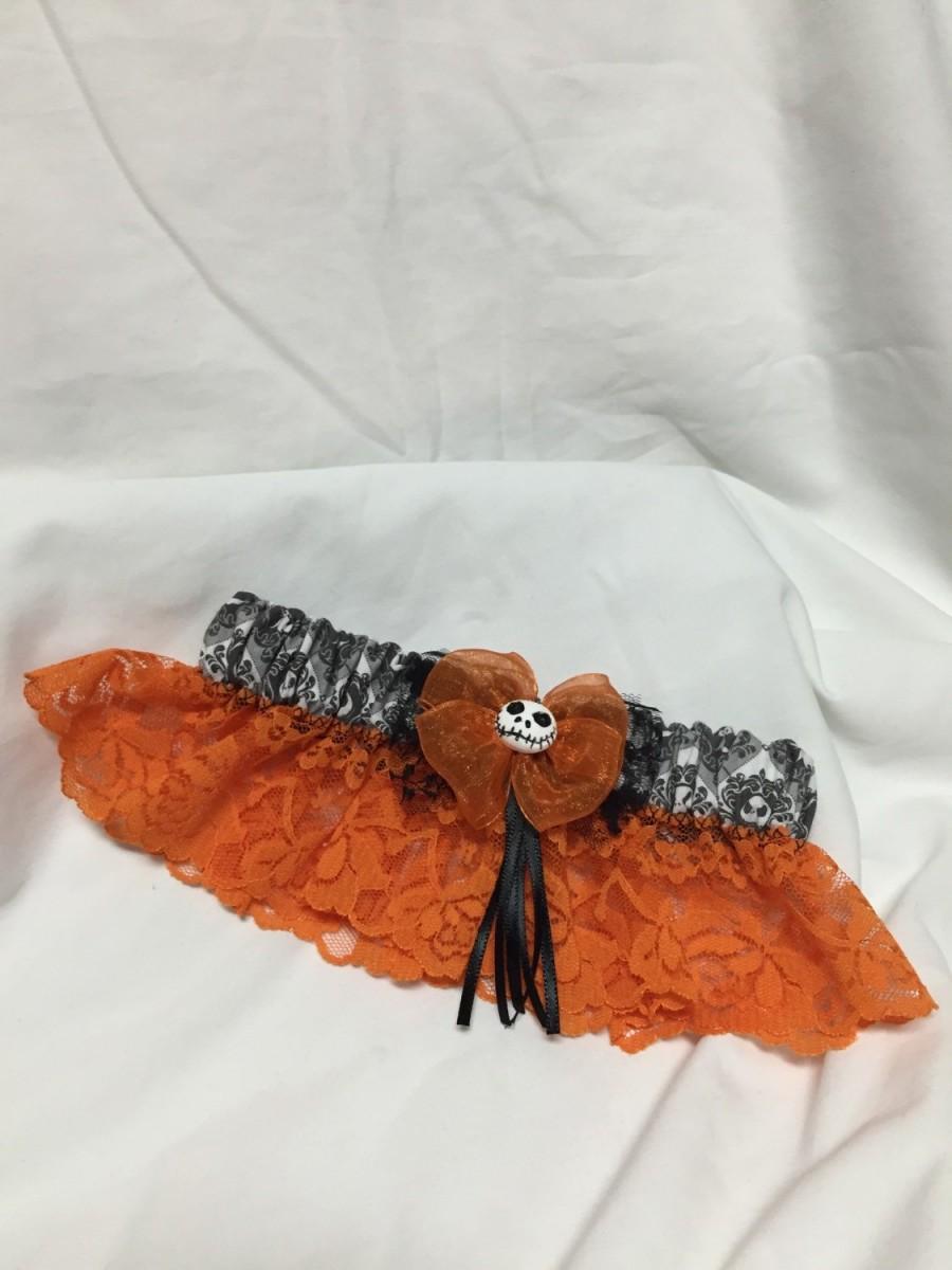 Hochzeit - Custom Orange Nightmare Before Christmas Jack Skellington Keepsake and toss wedding garter