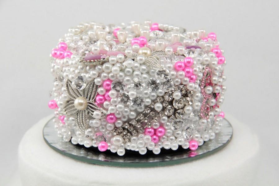 Wedding - Vintage Brooch Wedding Cake Topper in Hot Pink Ready to Ship
