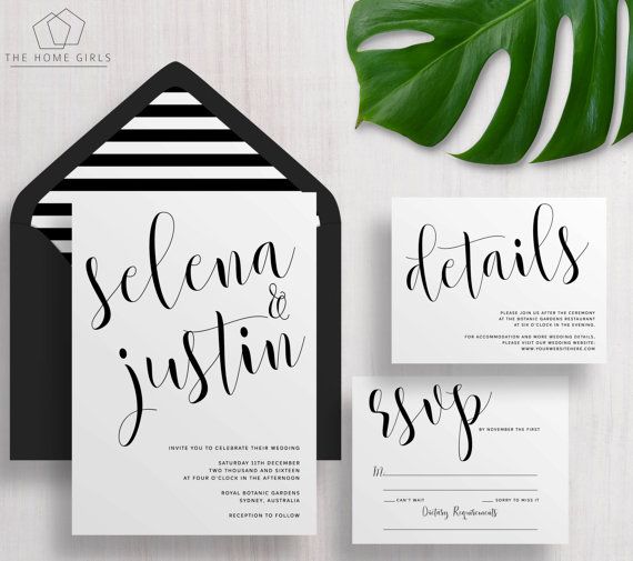 Свадьба - Printable Wedding Invitation Suite Calligraphy / Black And White / Invitation Set / Save The Date / Custom / Download / Selena Suite