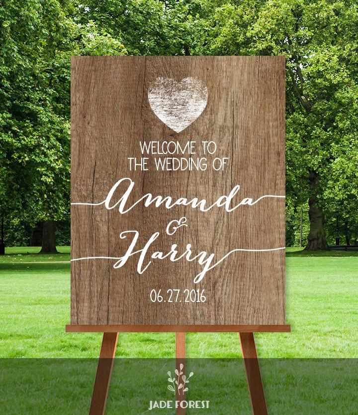 Mariage - Rustic Wedding Welcome Sign DIY // Welcome To Our Wedding // Rustic Wood Sign, White Calligraphy Printable PDF ▷ Personalized Sign