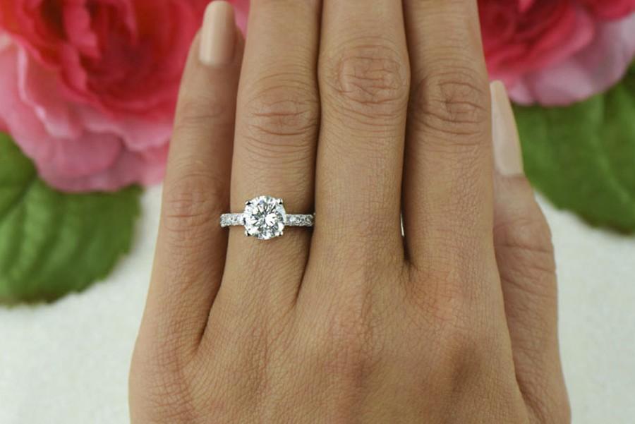 Wedding - 2.25 ctw Solitaire Ring, Engagement Ring, Man Made Diamond Simulants, Promise Ring, Bridal Ring, Accented Wedding Ring, Sterling Silver