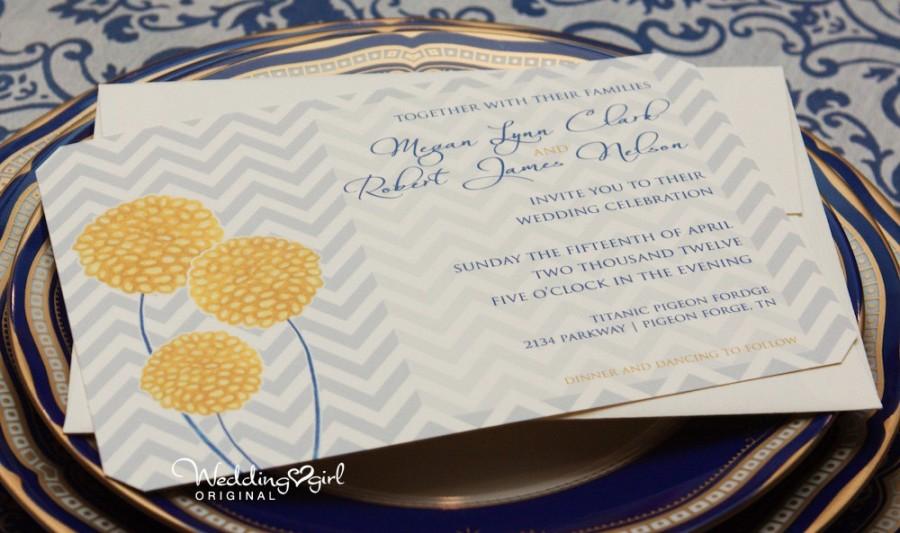 Mariage - Chevron Wedding Invitation with Billy Balls / Craspedia Print at Home Template