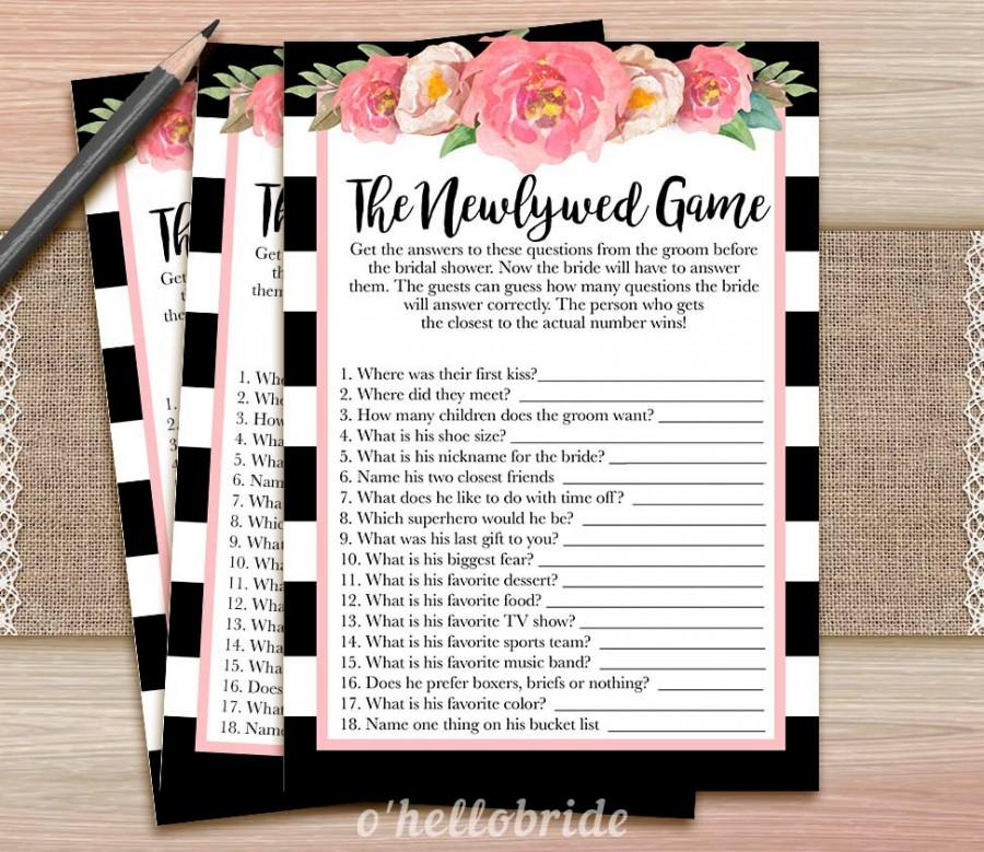 Свадьба - The Newlywed Game - Printable Black and White Pink Floral Bridal Shower Game - Bridal Shower Party Games - Bachelorette Night Games - 019