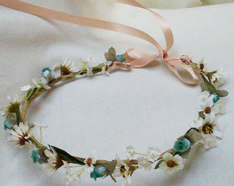 Mariage - Flower Crown wedding hair accessories -Brandy- Daisy Hairwreath Boho headwreath floral garland bridal hairpiece Hippie Headband Aqua Teal