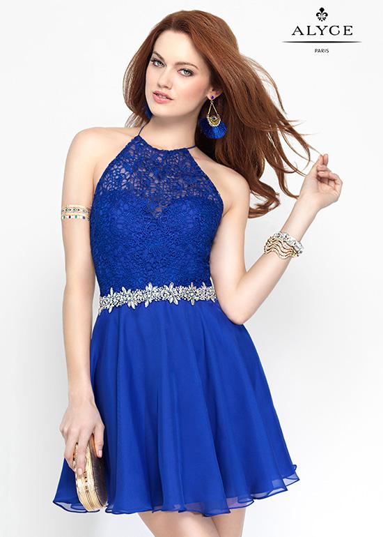 Mariage - Lovely 2016 Sapphire Short Lace Halter Thin Strappy Open Back Prom Dress
