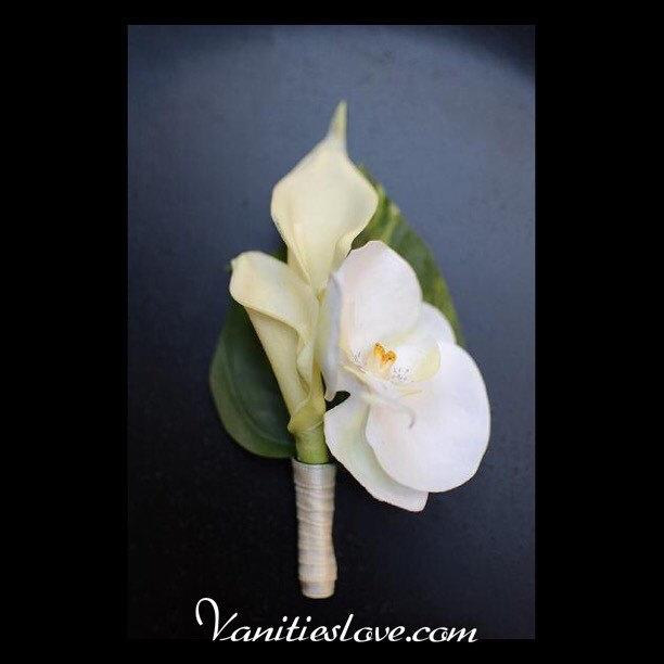 Wedding - White Calla Lilies and Orchid Boutonniere