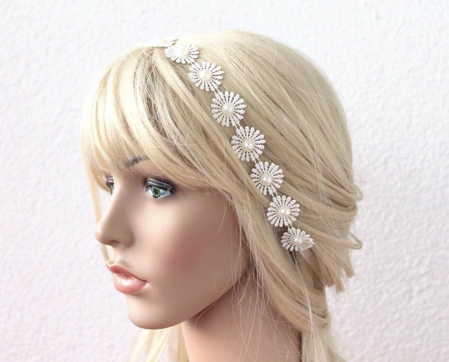 زفاف - Wedding Headband, Bridal Headband, Pearl and Lace Headband, Bridal Hair Accessory, Wedding Hair Accessory