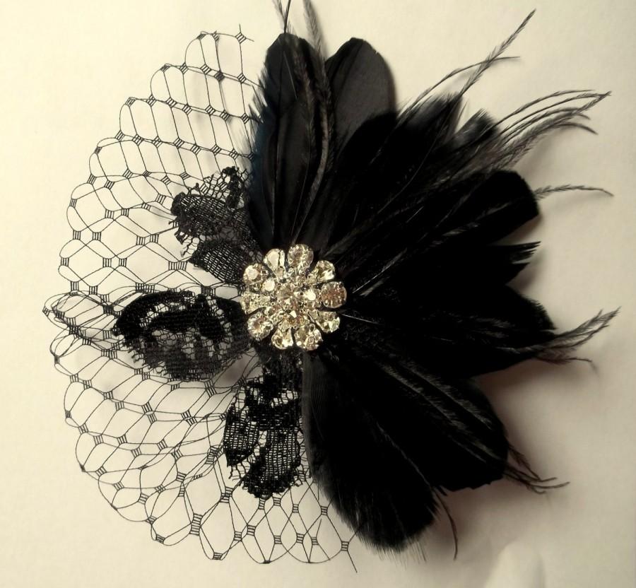 زفاف - Wedding Hair Clip, Black  Fascinator,Black Feather Headband, Feather Hair Clip, Bridal Accessories, Wedding Accessories, Gifts for Her