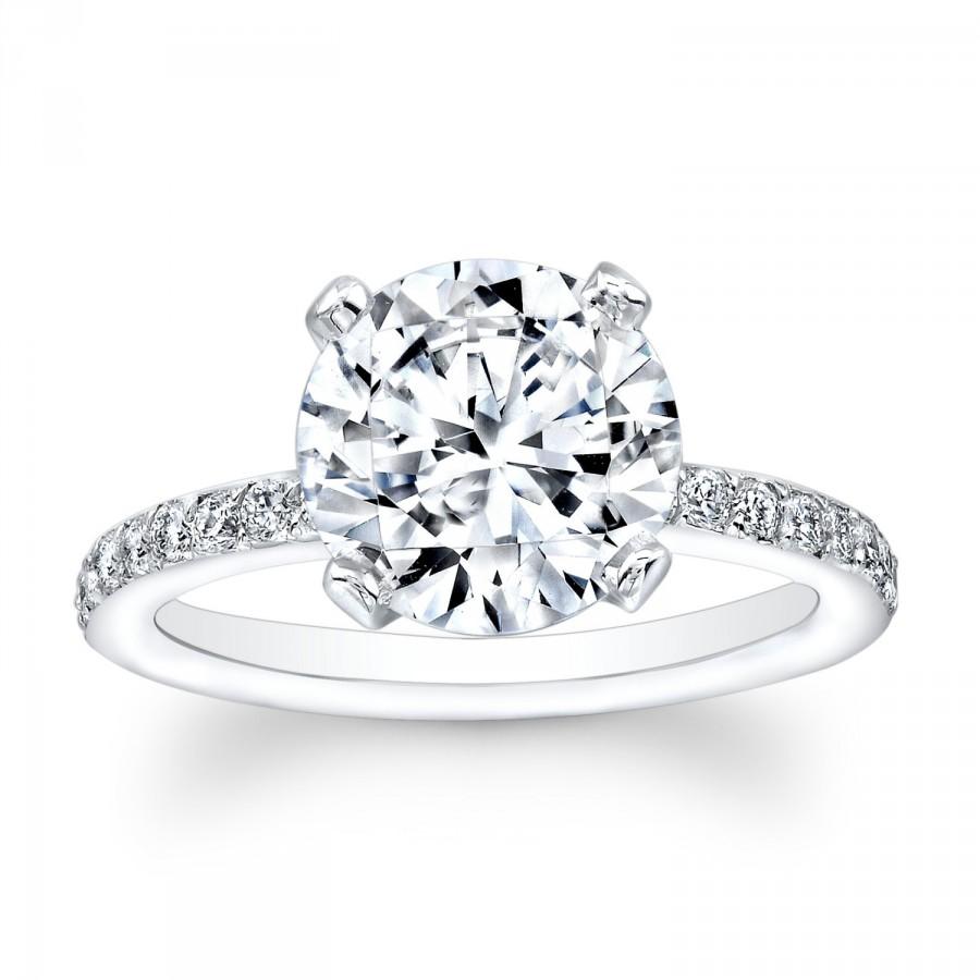 زفاف - Ladies 14kt white gold antique diamond engagement ring 0.25 ctw G-VS2 with 2ct Round Brilliant Lannyte center stone