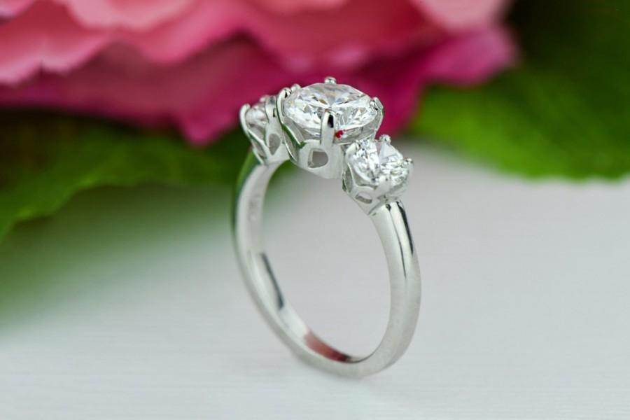 زفاف - 2 ctw, Filigree 3 Stone Ring, Engagement Ring, Man Made White Diamond Simulants, Wedding Ring, Bridal Ring, Promise Ring, Sterling Silver