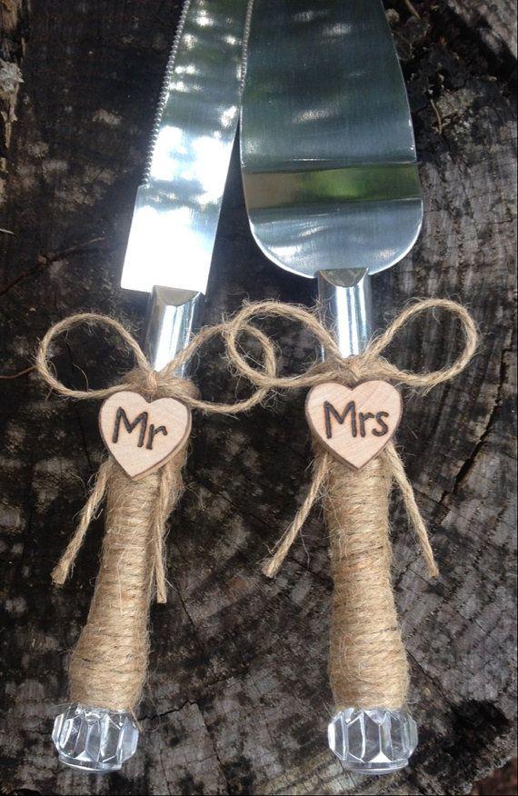 Mariage - Woodland Country Rustic Chic Wedding Cake Server And Knife Set
