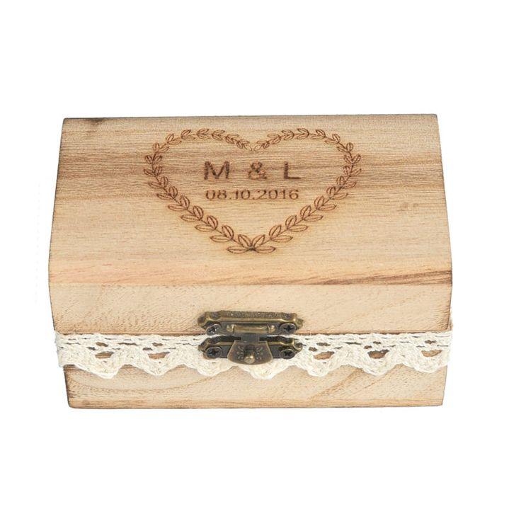 Mariage - 1 Piece Personalized Laser Engraved Rustic Bearer Retro Wood Ring Box