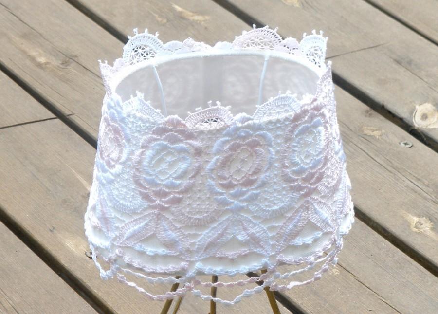 Wedding - Shabby chic lampshade, Table decor, Living room light, Rustic floral lace ,Fabric cottage livingroom light , chic lamp, French country lamp.