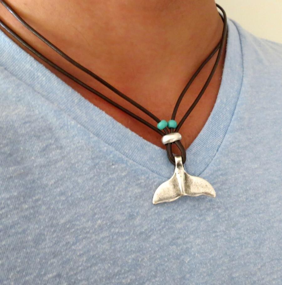 Wedding - Men's Necklace - Men's Whale Tail Necklace - Men's Leather Necklace - Men's Jewelry - Men's Gift - Necklaces For Men - Guys Jewelry