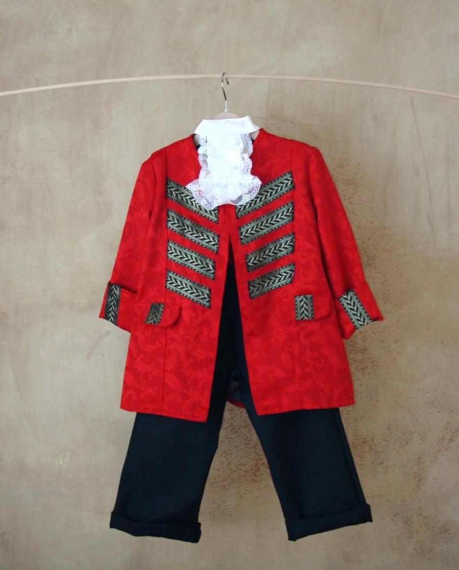Mariage - Kids Pirate Costume: Vest and Trousers in sumptuous red Damask, precious lace and cotton canvas to fit any little Jack Sparrow