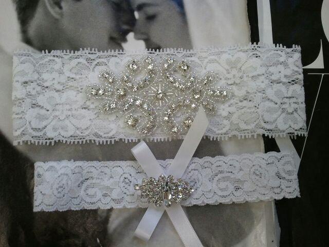 زفاف - Bridal Garter, Wedding Garter and Toss Garter -Crystal Rhinestone WHITE Garter Set - Style G2015