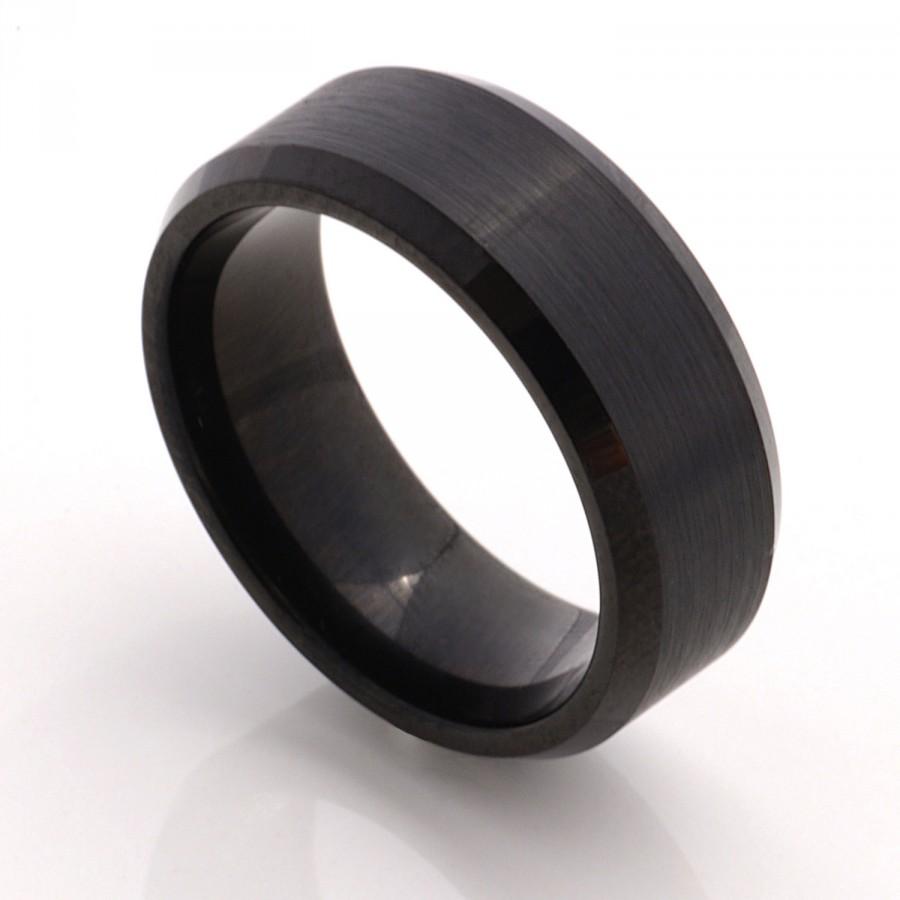 زفاف - Matte Black Men's Wedding Band, 8MM, Men's Ring, Tungsten Carbide Ring, Comfort Fit, Durable