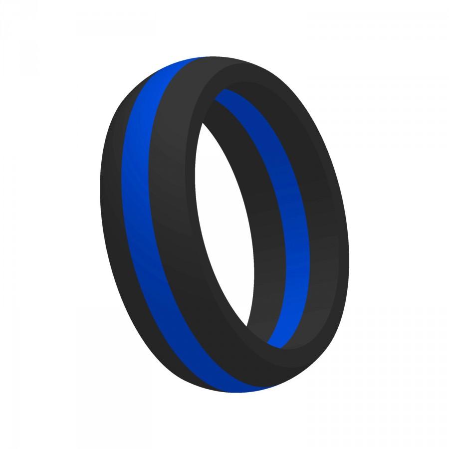 Hochzeit - Men's Thin Blue Line Silicone Wedding Band Ring Flexible Medical Grade Athletic Military Gift for Him/Husband Mans Jewelry FREE SHIPPING