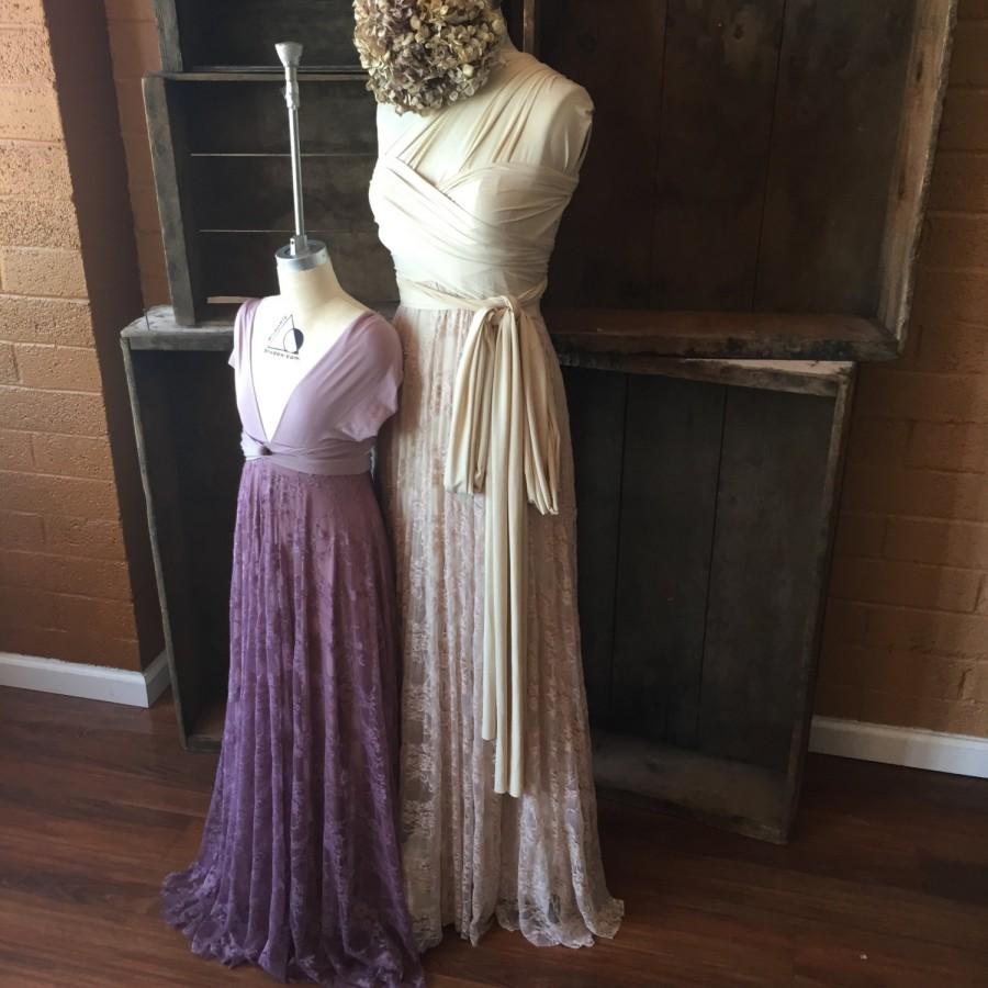 زفاف - Crystal Cove Ivory with Blush Lace Lace- Vintage Style Octopus Infinity Wrap Dress- Wedding Gown, Bridesmaids, Maternity, Etc.