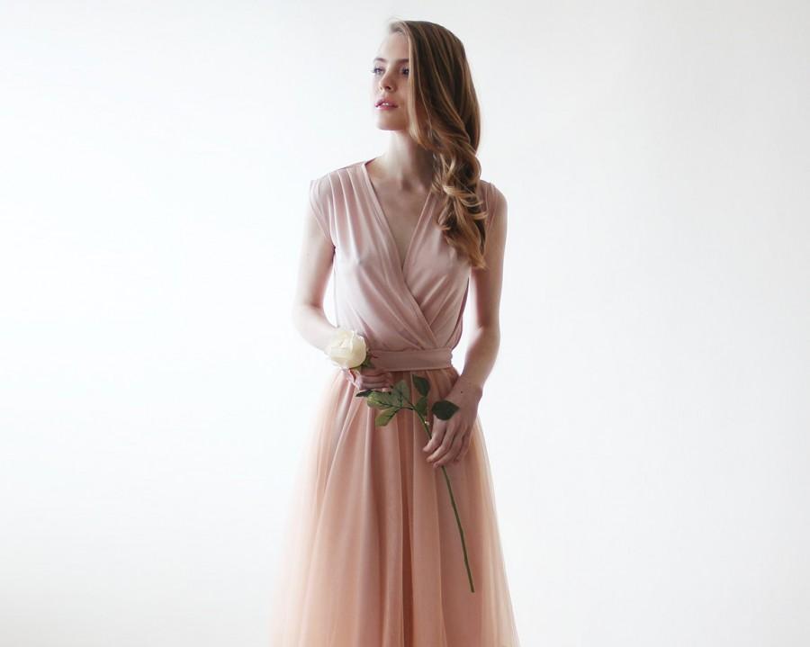 زفاف - Pink maxi tulle sleeveless gown , Pink Bridesmaids maxi tulle dress
