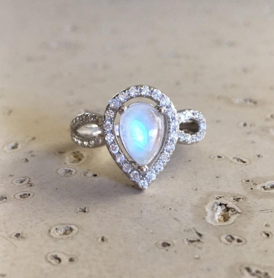 Mariage - Pear Shape Engagement Ring- Moonstone Ring- Promise Ring- Wedding Ring- Double Band Ring- Statement Ring- Sterling Silver Ring- Moonstone