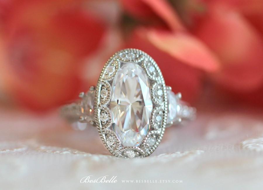 زفاف - 5.0 ct.tw Art Deco Ring-Engagement Ring-Oval Cut Diamond Simulant-Wedding Ring-Vintage Ring-Promise Ring-Solid Sterling Silver [8819]