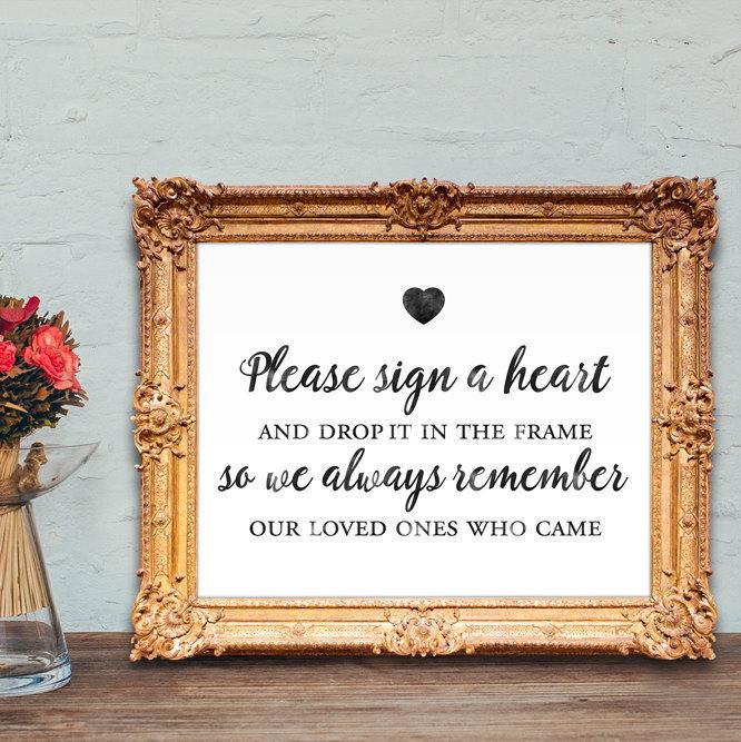 Wedding - Wedding Guest Book Sign - please sign a heart and drop it in the frame - PRINTABLE wedding sign - 8x10 - 5x7