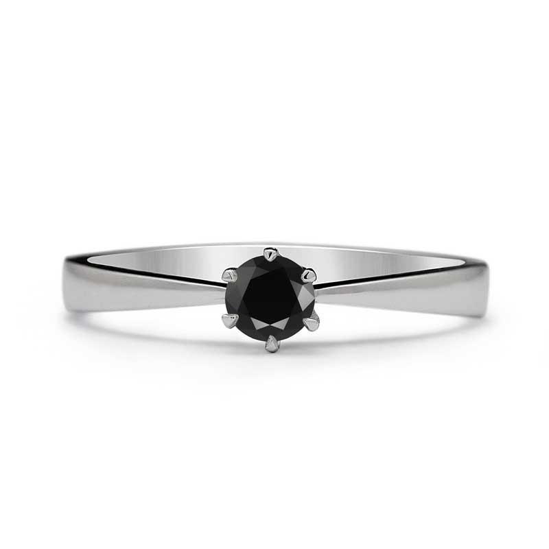 Wedding - Petite Black Diamond Engagement Ring in 14k White Gold