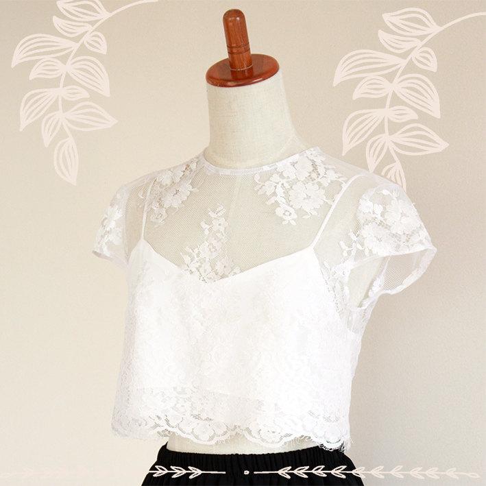 Mariage - Jessa Lace Crop Top in White / Bridesmaids, Prom, Formal, Weddings