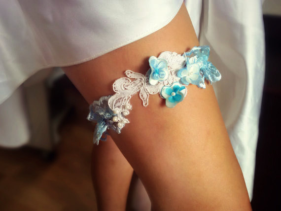 Wedding - Blue wedding garter, blue garter, floral garter, blush garter, blue bridal garter, floral garter for her, sky blue garter