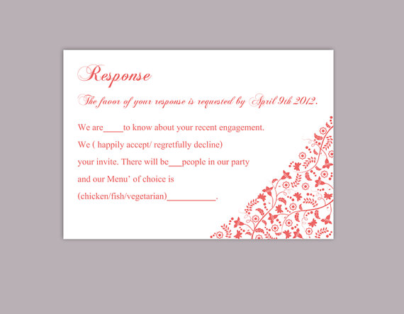 Hochzeit - DIY Wedding RSVP Template Editable Word File Instant Download Rsvp Template Printable RSVP Cards Red Rsvp Card Template Elegant Rsvp Card