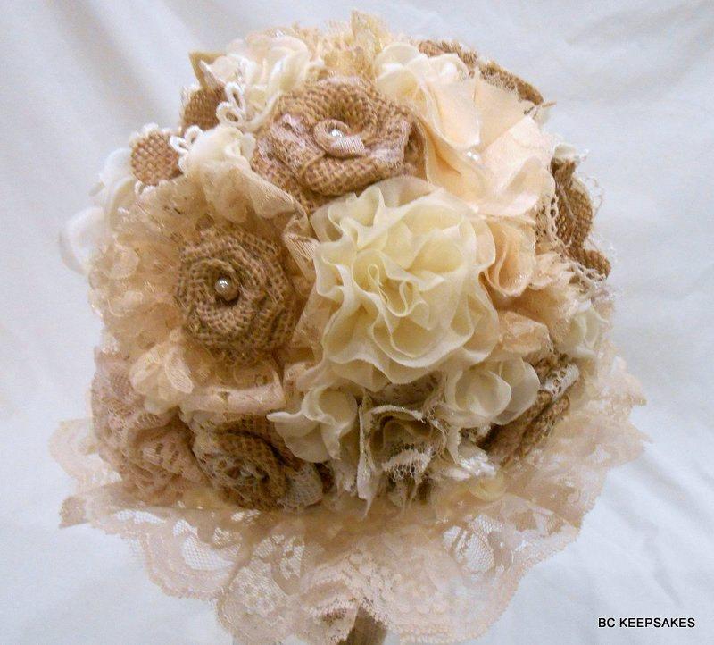 Свадьба - Burlap Wedding Bouquet, Bridal Bouquet, Fabric Bouquet, Burlap Bouquet, Rustic Bouquet, Vintage Bouquet, Burlap and Lace,