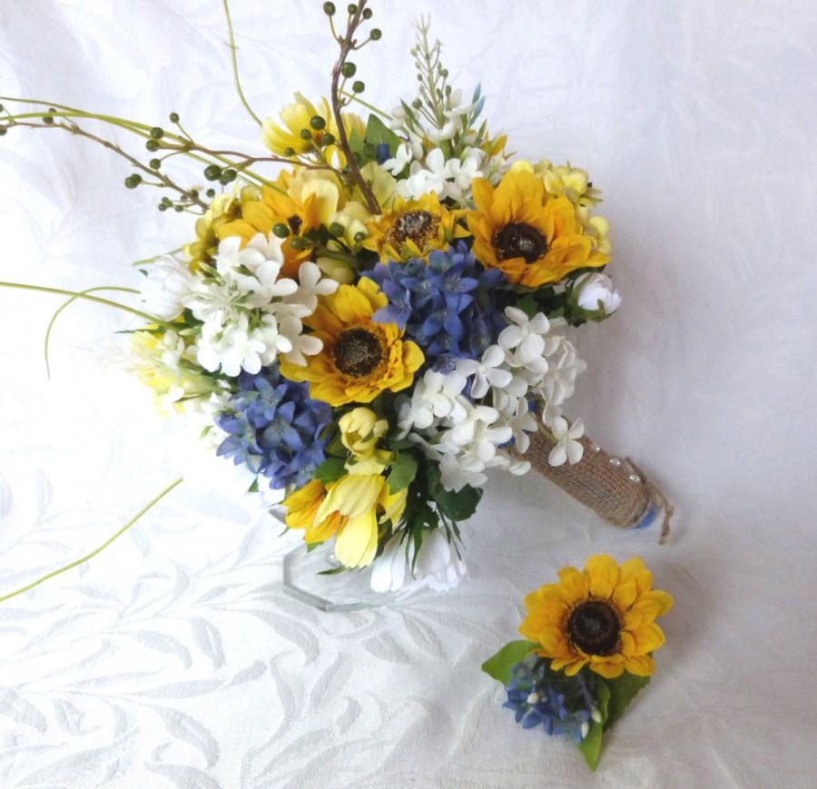 Mariage - 4 piece Sunflower wedding Country wedding Sunflower Bouquet set twine wrap country chic bouquet