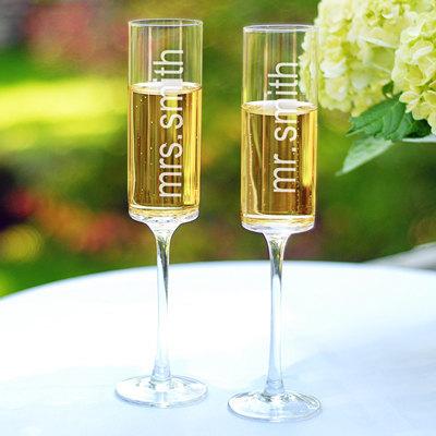 Hochzeit - Personalized Wedding Flutes Contemporary Champagne Glasses
