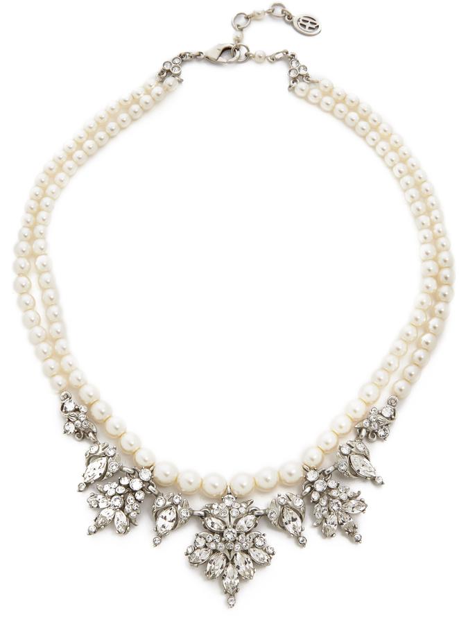 Mariage - Ben-Amun Two Row Imitation Pearl & Crystal Necklace