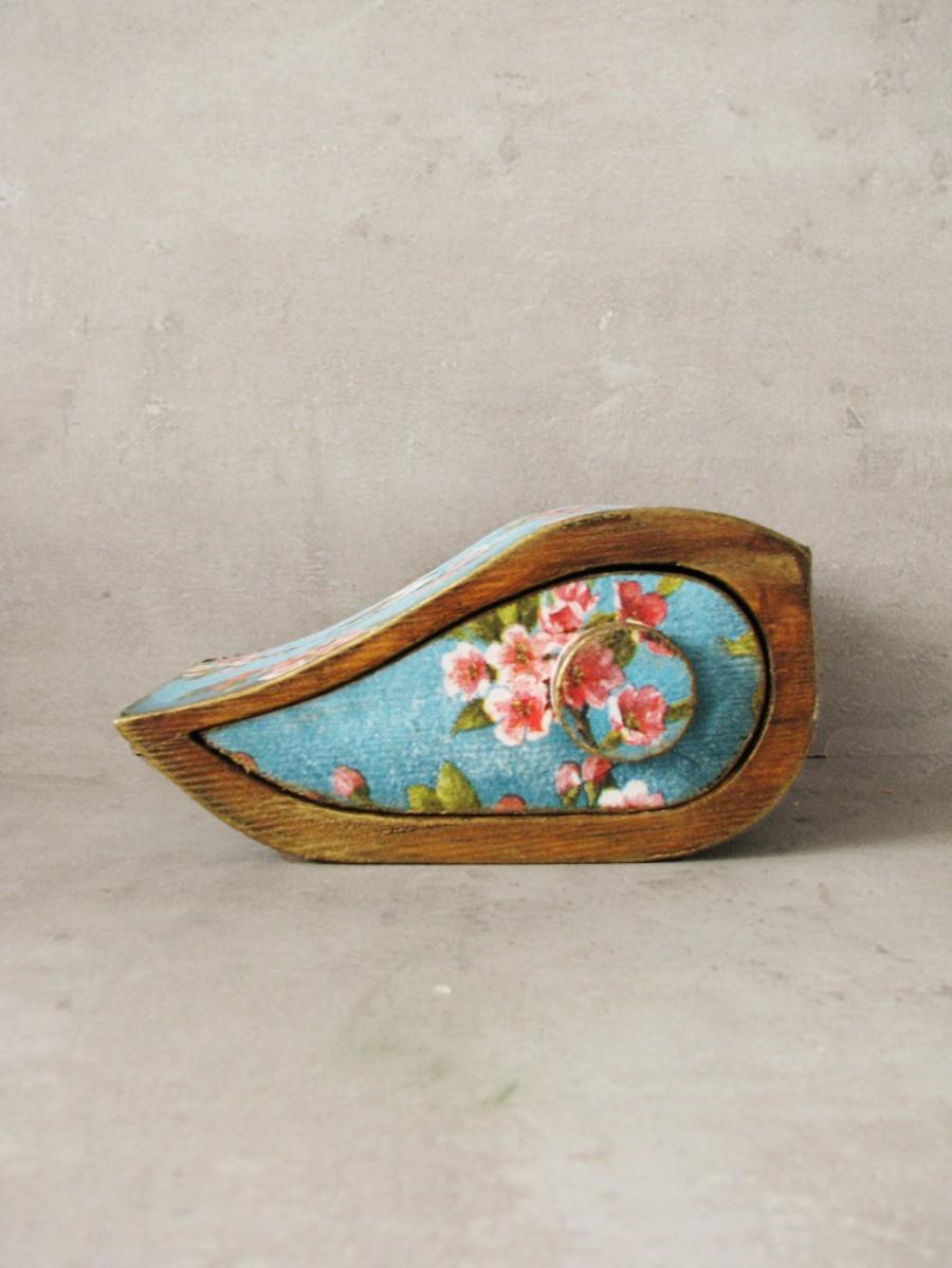 Mariage - Special box, Jewelry storage keepsake drawer vintage wooden box, FREE SHIPPING, Mini box, birds, flowers, blossoming tree