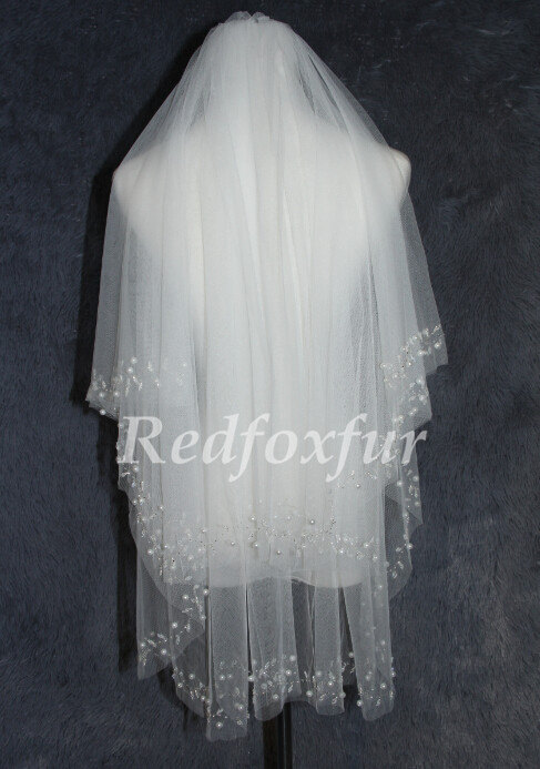 Свадьба - Fashion wedding veil/2 Tier Beading bridal veil/white ivory veil
