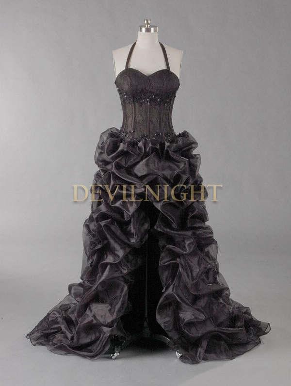 Hochzeit - Black Halter Sexy High-Low Gothic Wedding Dress
