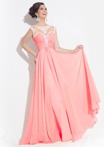 Wedding - Straps Sleeveless Appliques Chiffon Pink Ruched Floor Length