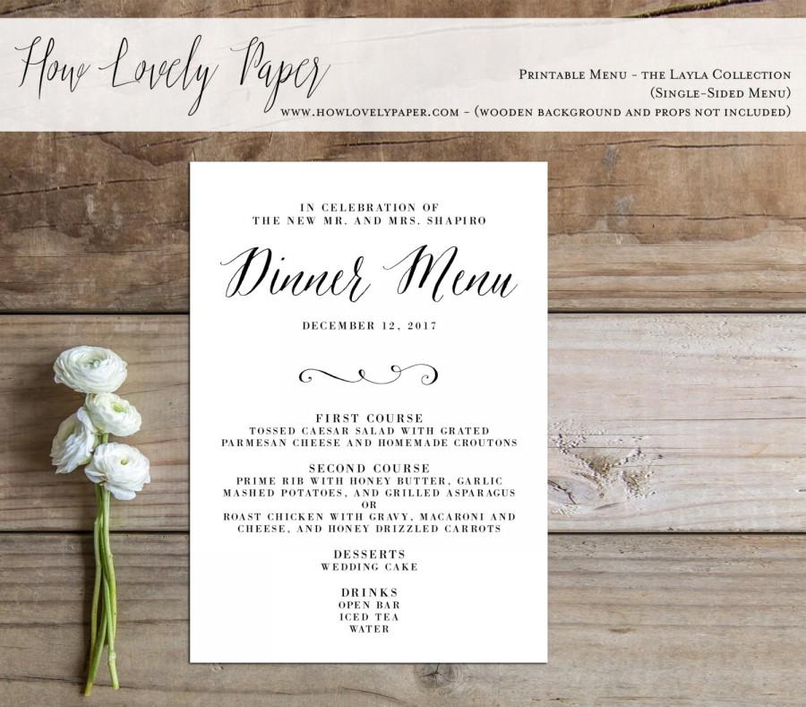 Wedding - Printable Wedding Dinner Menu Card- the Layla Collection - Dinner Menu