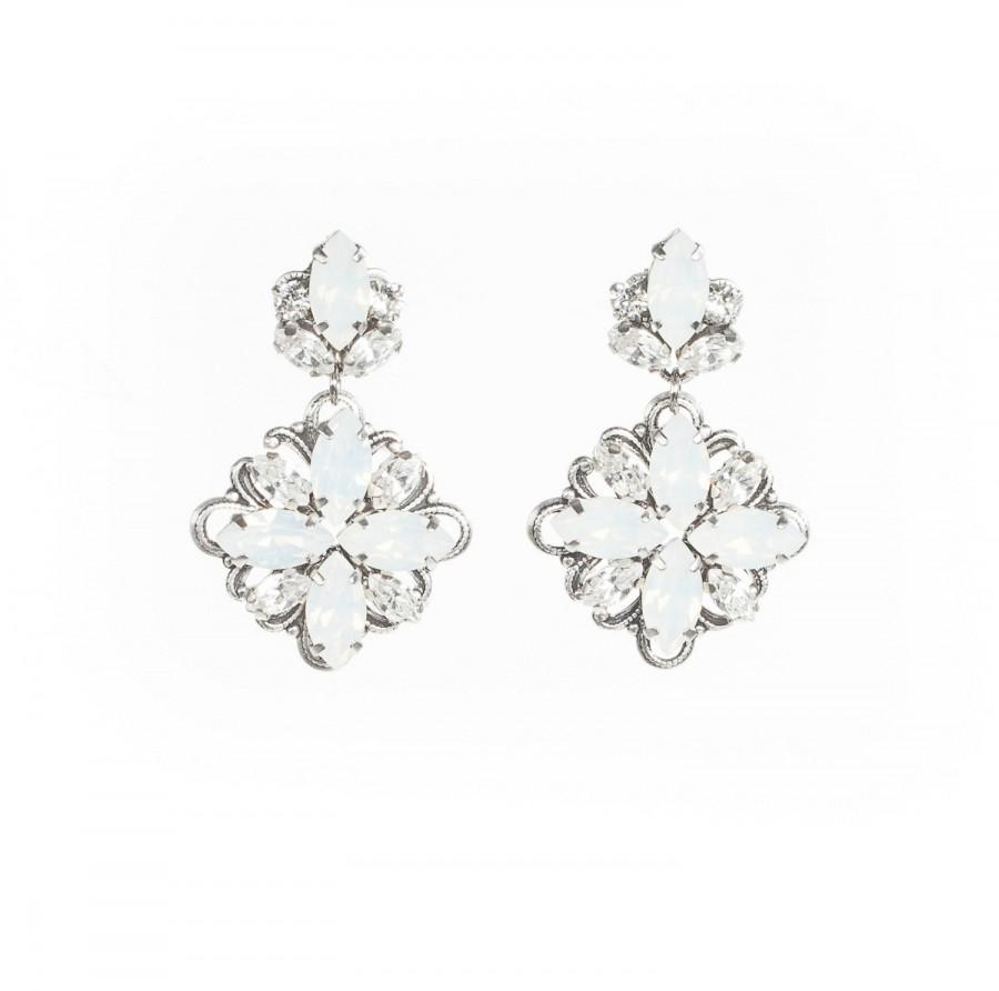 زفاف - Bridal Earrings , Crystal Earrings , Wedding Earrings, Swarovski Opal Earrings ,Dangle Earrings, Vintage Bridal Earrings ,Statement Earrings