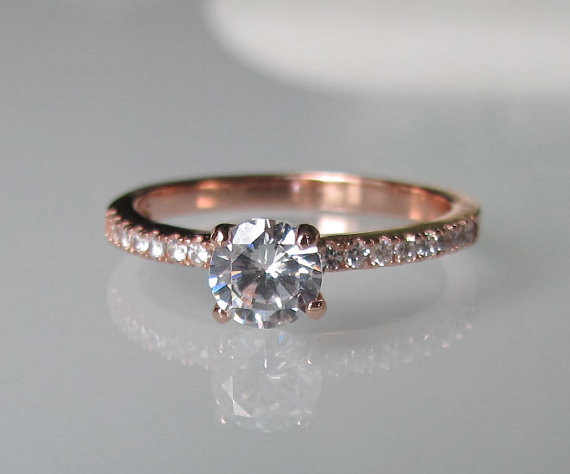 Wedding - Rose Gold Engagement Ring- Cubic Zirconia Promise Ring- Stone Ring- Promise Ring for Her- 4 Prong Ring- Rose Gold Ring