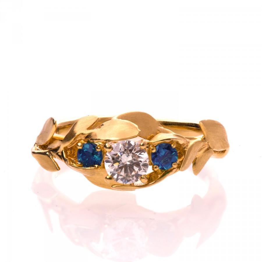 زفاف - Leaves Engagement Ring No. 8 - 14K Gold and Moissanite engagement ring, 3 Stone Ring, Three stone ring,  moissanite engagement ring