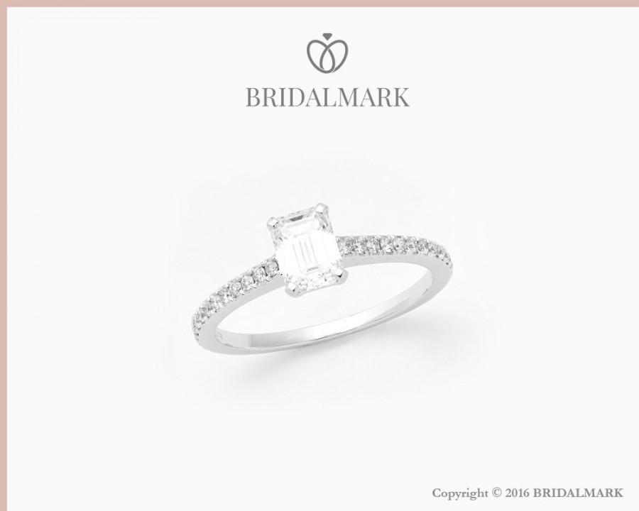 زفاف - 18K White Gold 0.70ct Emerald Cut Diamond Engagement Ring