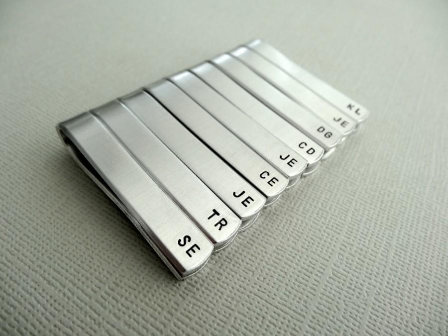 زفاف - Set of 9 Personalized Tie Bars - Initials - Custom stamped tie clips - Groomsman Gift